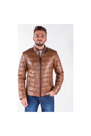 Dericeketim Erkek Kahverengi Şişme Gerçek Deri Mont Kestane