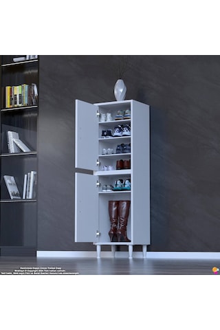 Efna Ayakkabılık - Kapaklı 4 Raf 6 Bölmeli Dar Alanlar İçin Çok Amaçlı Dolap 50 Cm Genişlik Beyaz
