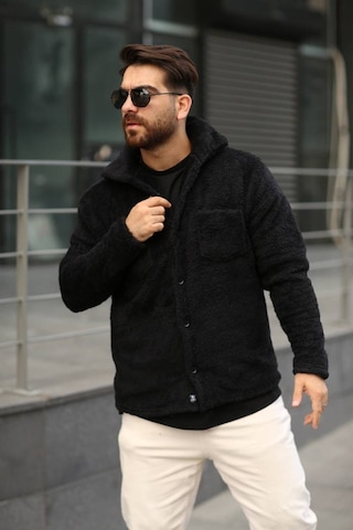 Sr Tekstil Pelüş Ceket Unisex Normal Kalıp Cep Detaylı Siyah