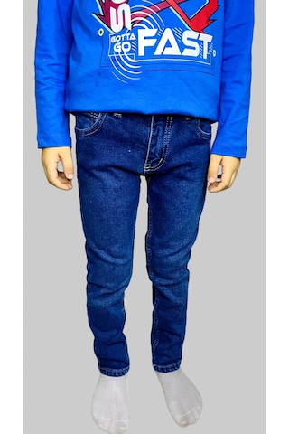 Erkek Çocuk Denim Düz Mavi Ligrasız Kot Pantolon Mavi