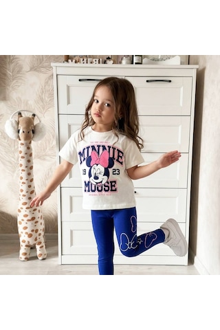 Eray Alp Kids Kız Çocuk Beyaz Tişört Mavi Tayt Takımı Yazlık Günlük Model