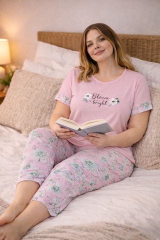 Nisanca Kadın Büyük Beden Kapri Pijama Takımı Yumuşak Dokulu, Konforlu Ev Giyimi Açık Pembe