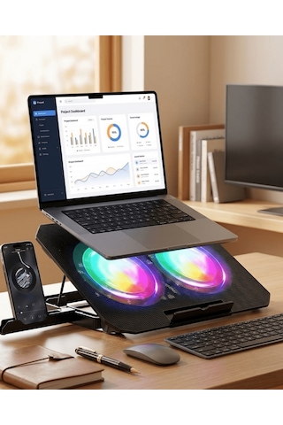 Shnstore Çift Fanlı Laptop Soğutucu Rgb Işıklı Sessiz Notebook Standı Shntknd0720