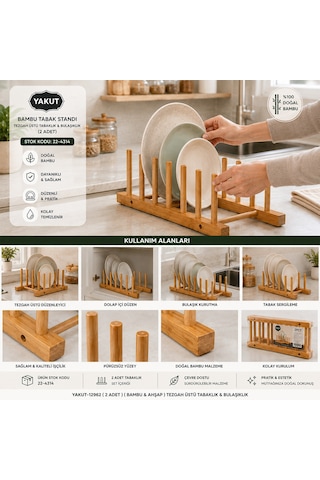 2pcs Bambu - Ahşap Tezgah Üstü Tabaklık - Bulaşıklık 5250 Diğer