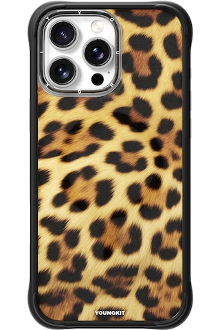 Apple iPhone 16 Pro Max Uyumlu Kılıf M-safe Şarj Özellikli Youngkit Leopard Serisi Kapak Kahverengi