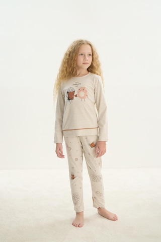 Sevim Kız Çocuk Uzun Kol Bej Melanj Pijama Takım C2t1n7o8 001