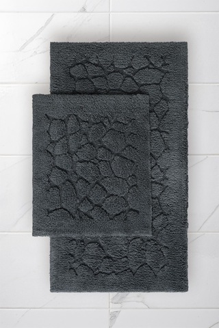 Lilly 2'li Pamuk Banyo Paspas Seti Yumuşak Dokulu Gri Yıkanabilir 60x100 + 60x50cm, Ll002g
