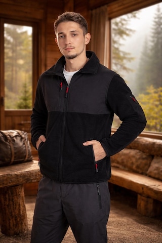 Vatan Tekstil Slim Fit Erkek Tam Fermuarlı Dik Yaka 4 Cepli Polar Softshell Garnili Siyah