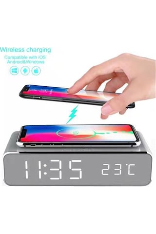 Yaozixa Gümüş Led Sayısal Ayna Saati - Kablosuz Şarj, Sicaklık Ölçer Ve Zaman Gösterici Multifonksiyonel Masaüstü Aleti