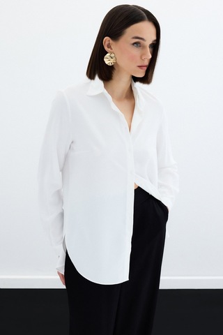 Sateen Düz Klasik Gömlek - Ekru-122325 Ekru