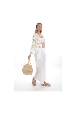 Eren Style İtalyan Fisto Detaylı Keten Pantolon-9186 Beyaz