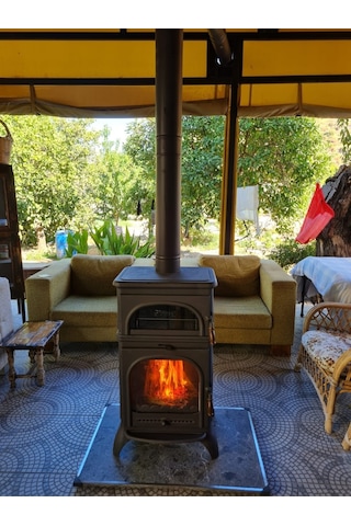 Flame Stove Fs-024 Kuzineli 3 Tarafı Camlı Komple Pik Döküm Şömine Soba