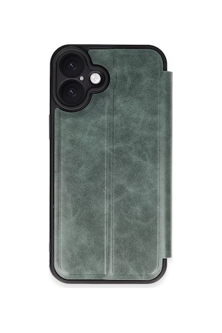 Newface  Apple  Uyumlu iPhone 16 Plus Kılıf Flip Cover - Koyu Yeşil