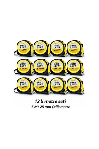 5 M X 25 Mm 12 Li Çelik Metre Seti Dayanıklı, Ekonomik Paket 5 M