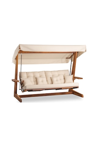 Luna Deluxe 2600 Iroko Beş Kişilik Ahşap Bahçe Salıncağı Krem