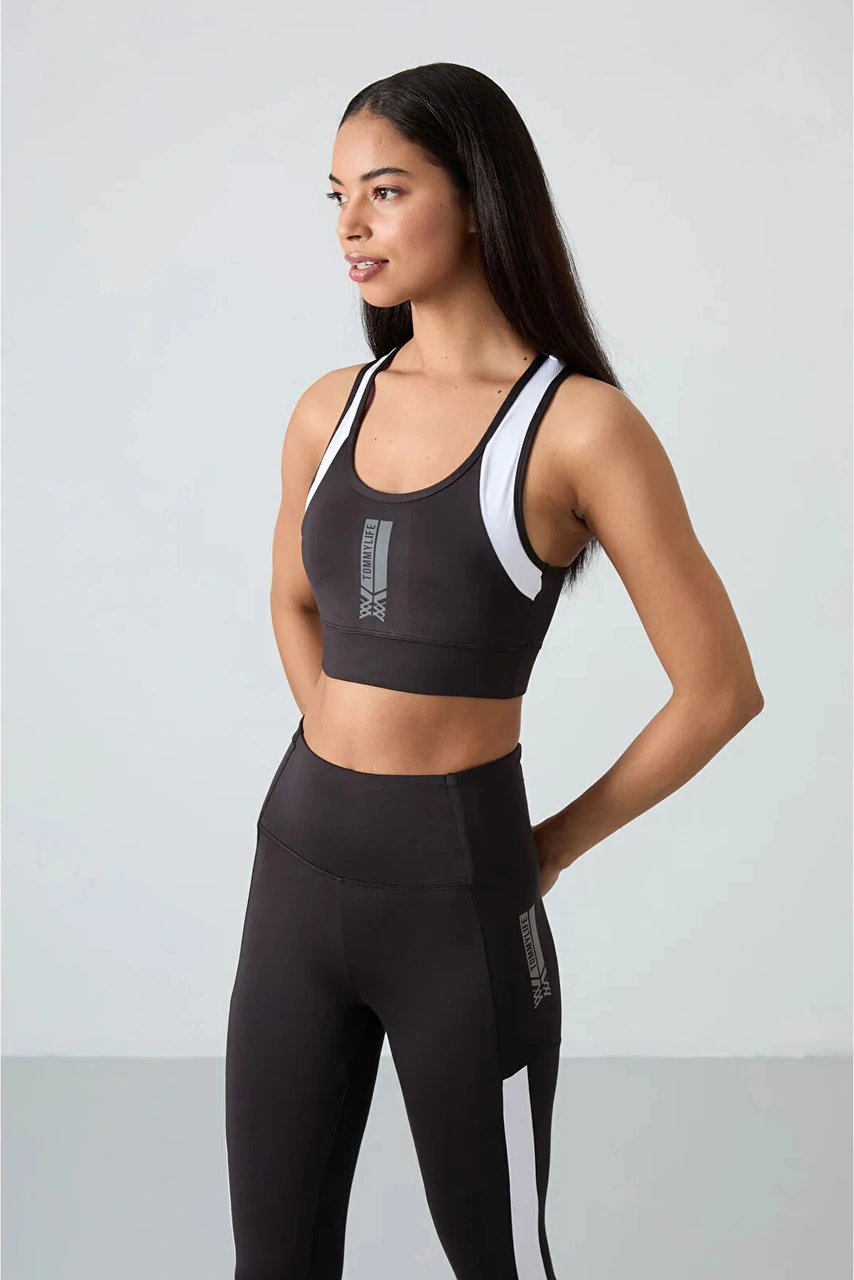 Tommy Lıfe Siyah Polyester Esnek Standart Fit Performans Kadın Tayt Takım 95332 SiYAH