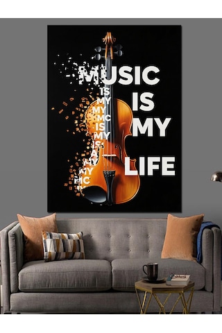 Müzik Benim Hayatım Yazısı Dekoratif Kanvas - Mdf Ahşap Tablo
