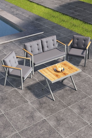 Sierra 2+1+1 Metal İskeletli Suya Dayanıklı Bahçe Balkon Mobilya Takımı Cafe, Salon Koltuk Takımı Antrasit