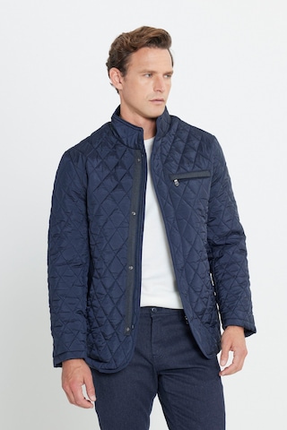 AC&Co / Altınyıldız Classics Erkek Lacı Standart Fit Normal Kesim Dik Yaka Desenli Overcoat Lacı Lacivert