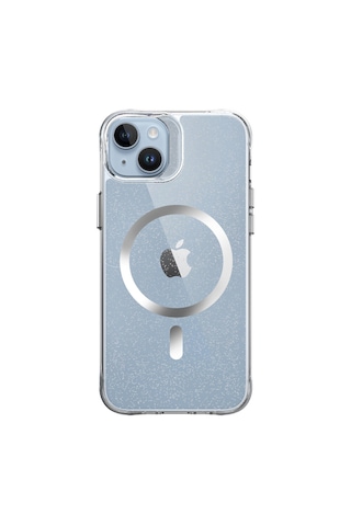Bix iPhone Uyumlu 14 Plus / 15 Plus Magsafe Simli Kılıf Shock Pocket Darbe Emici Teknolojili Çizilmeye Dayanıklı Simli Şeffaf