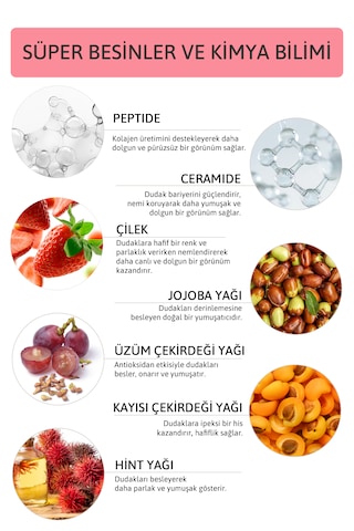 Peptide Lip Balm Rose Strawberry, Nemlendirici, Parlatıcı Lip Balm Çilek Ceramide Vitamin E 15ml Pembe