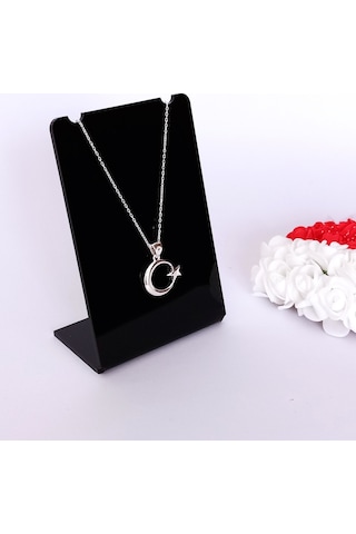 925 Ayar Gümüş Rodyumlu Bayrak Ay Yıldız Tasarım Kadın Kolye