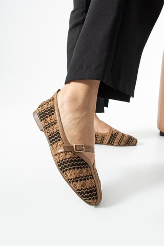 Dabab Shoes Marvena Kadın Kahve Çapraz Bantlı Dantel Detaylı Şeffaf Dokulu Babet Kahverengi