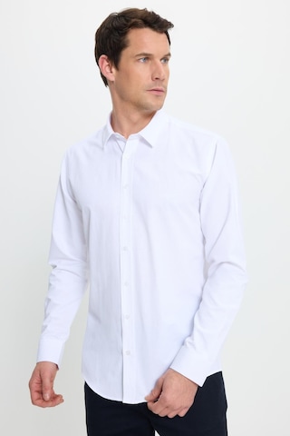Tudors Modern Slim Fit Uzun Kollu Pamuklu Kolay Ütü Armürlü Beyaz Erkek Gömlek-37758 Beyaz