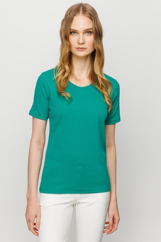 Kadın Sıfır Yaka Kısa Kol Pamuk Kaşkorse T-shirt Yeşil Yeşil