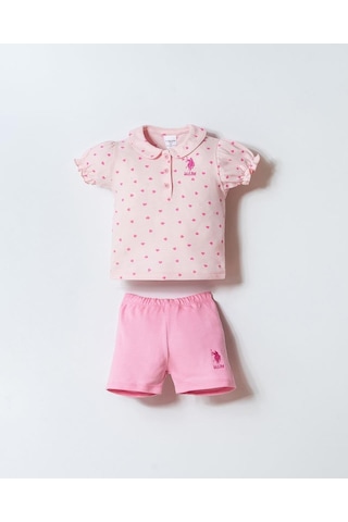 U.S. Polo Assn. U.s. Polo Assn Kız Bebek 2 Li Şort T-şhirt Takım Pudra-2340 Pudra