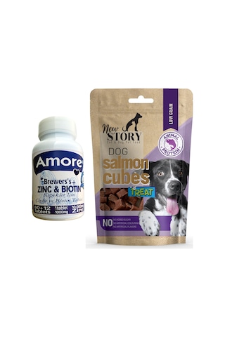 Amore Çinko Biyotin Köpek Tüy Dökümü Tablet Salmon Cubes Ödül 72'li