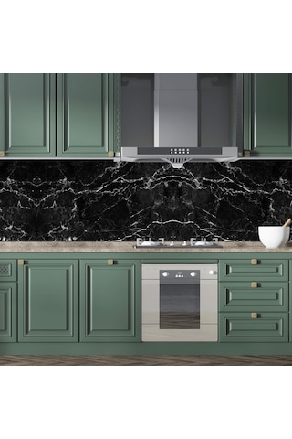 Mutfak Tezgah Arası Folyo Fayans Kaplama Folyosu Siyah Mermer Des