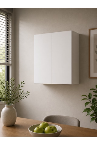 3 Raflı Çok Amaçlı Mutfak Rafı Mat Beyaz Mdf Lam 69x55x25 Cm Yavaşlatıcılı Kapaklı Duvar Dolabı