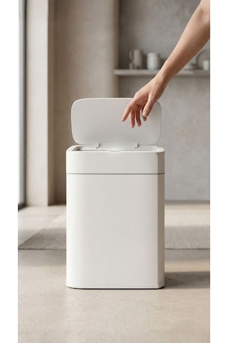 22 Litre Kızıl Ötesi Sensörlü Otomatik Çöp Kovası Ofis Mutfak Banyo Antibakteriyel Çöp Kovası Beyaz