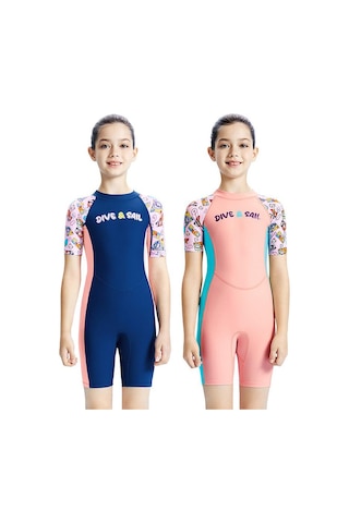 Dıve & Saıl Çocuk Kısa Kollu Güneş Koruyucu Çabuk Kuruyan Mayo Açık Plaj Şnorkel Bodysuit Pembe
