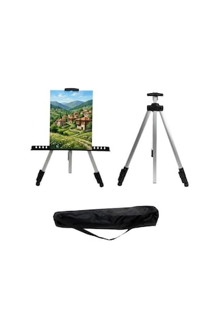 Katlanabilir Alüminyum Tripod Şövale - Ayarlanabilir, Ultra Hafif, Taşıma Çantalı, Gümüş