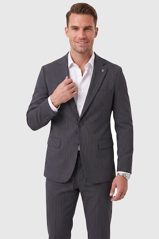 Rizzup Erkek Slim Fit Dar Kesim Çizgili Gofre Kumaş Lacivert Takım Elbise Tek Düğme İpli Pantolon 2602311