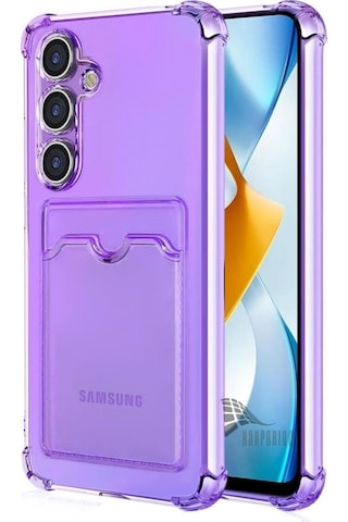 Samsung Galaxy A37 Uyumlu Kartlıklı Kılıf - Köşe Korumalı Cüzdanlı Esnek Silikon Kapak - Lila Lila