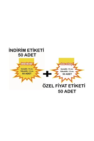 İndirim / Özel Fiyat Baskılı Yıldızlı Fiyat Etiketi 15x12 Cm 50+50 Ad.set