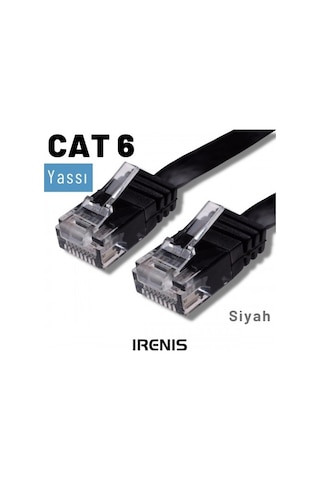 Irenis CAT6 Kablo Yassı Ethernet Network Lan Ağ İnternet Kablosu 1 M Siyah