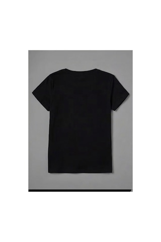 Pembe Kelebek Desenli Baskılı Kompakt T-shirt Siyah