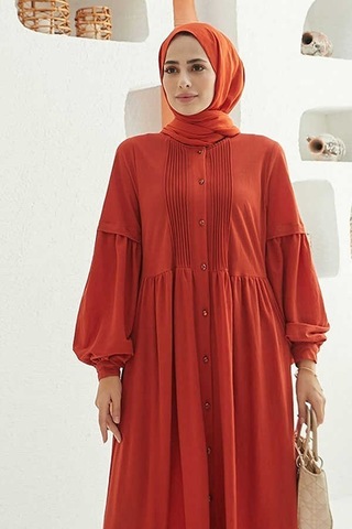 Neways 6603-acelina Nervürlü Elbise Kiremit