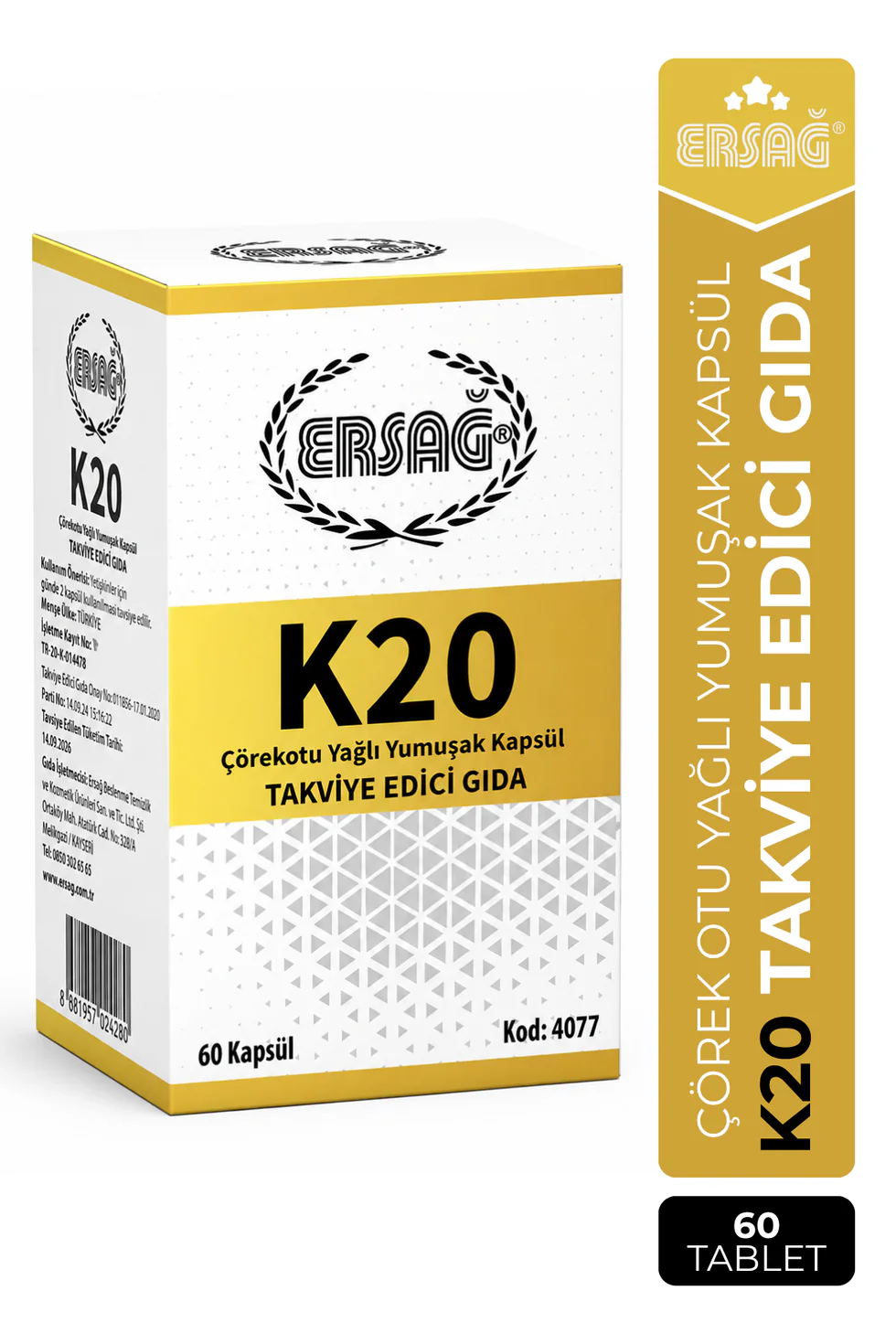Ersağ K20 Takviye Edici Gıda Takviyesi 60 Tablet
