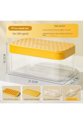 2 Parçalı Silikon Buz Tepsisi, Buz Küpü Filmi Ve Tepsisi Seti 28 Izgaralı Pp Buz Tepsisi Ev Tipi Buz Yapma Kapaklı Saklama Kutusu Sarı-büyük Boy Sarı