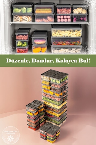 Vienev 42'li Buzdolabı Düzenleyici Organizer Mikrodalgaya Uygun Difriz Saklama Kabı Gri Gri