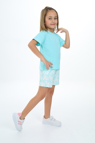 Toontoy Kids Toontoy Kız Çocuk Garni Ve Üst Çiçek Baskılı Şortlu Takım Mint Yeşili