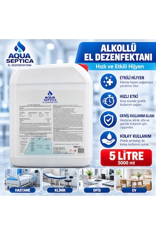 Aqua Septica Alkollü El Dezenfektanı 5 Litre 5000 Ml El Ve Cilt Hijyeni İçin Durulama Gerektirmeyen Dezenfektan 4 Adet