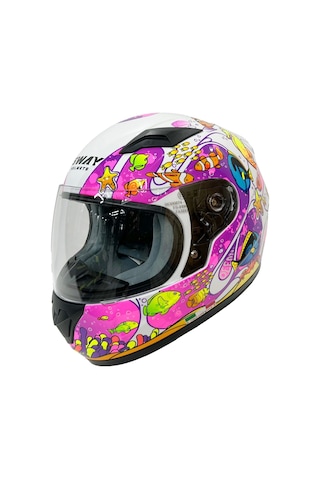 Sway Çocuk Sw 815k Ocean Full Face Kapalı Kask Beyaz - Pembe