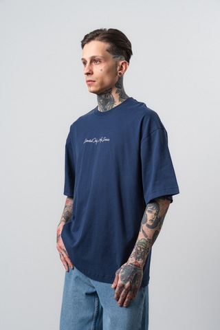 Respire Erkek Essential Nakış Detaylı Oversize T-shirt Lacivert