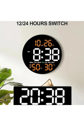 Zilinn Çift Alarmlı Uzaktan Kumandalı Led Duvar Saati, Ev Dekorasyonu İçin Takvim Ve Sıcaklık Göstergesi Parlaklık Ayarlanabilir Turuncu-84 Çok Renki